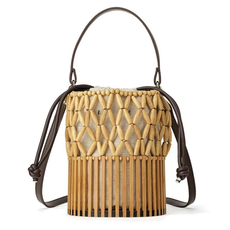 Bamboo Woven Canvas Shoulder Bag