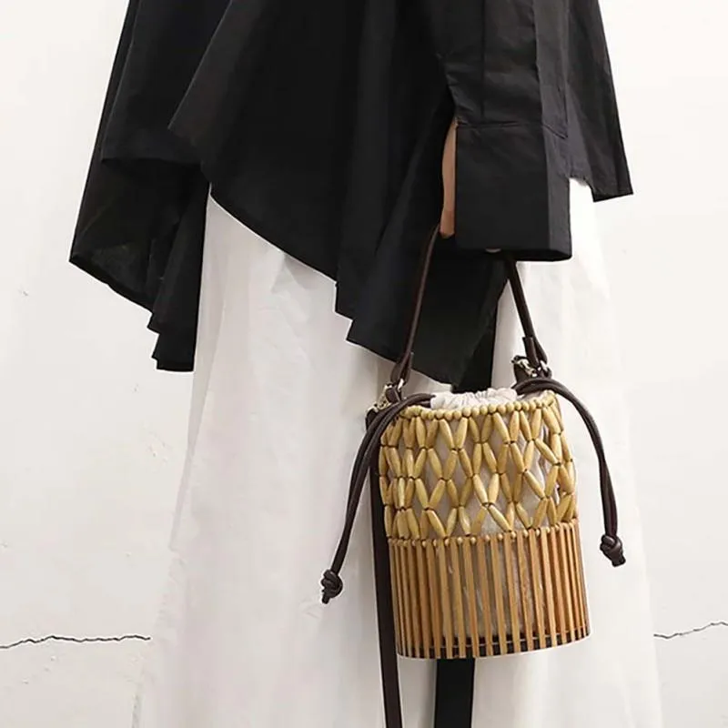 Bamboo Woven Canvas Shoulder Bag