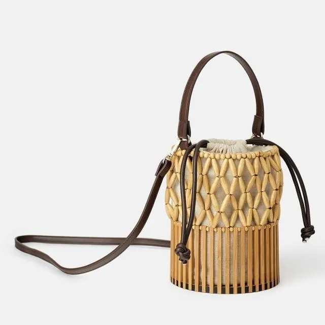 Bamboo Woven Canvas Shoulder Bag