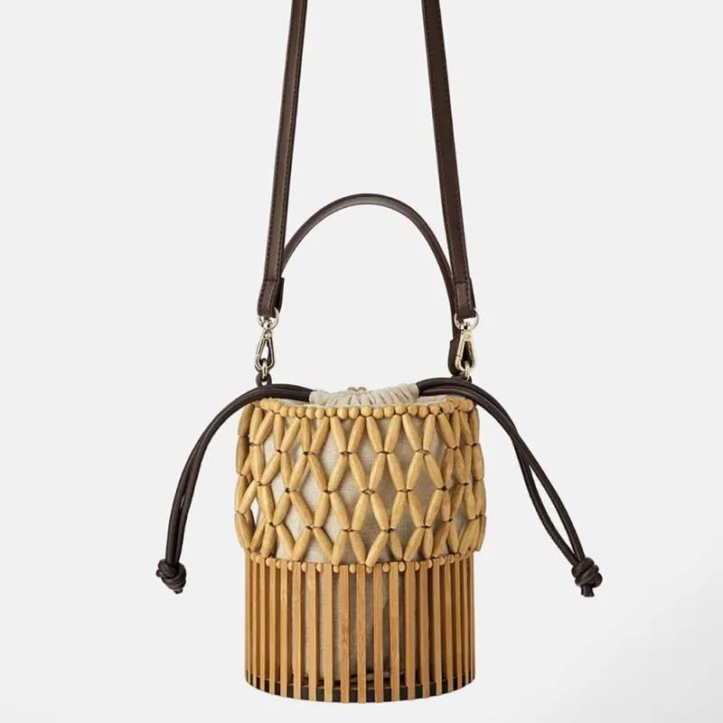 Bamboo Woven Canvas Shoulder Bag