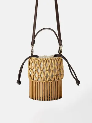 Bamboo Woven Canvas Shoulder Bag