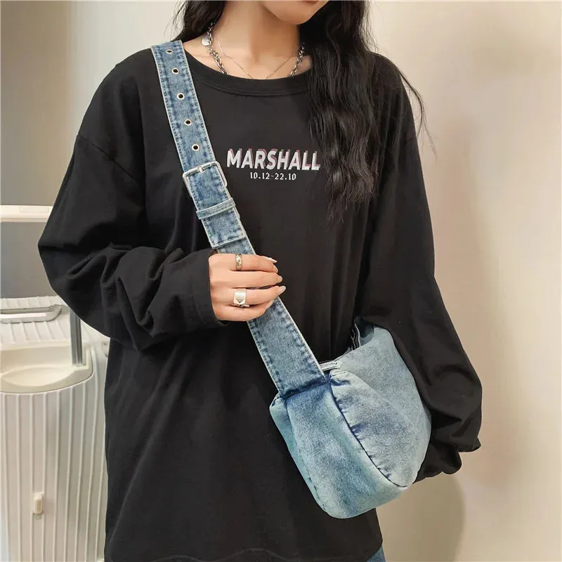 Belt Denim Women's Bag New Jeans Messenger Bag Y2K Shoulder Bag Cowboy Eco Bag Korean Shopping Satchels Canvas Handbags Ins