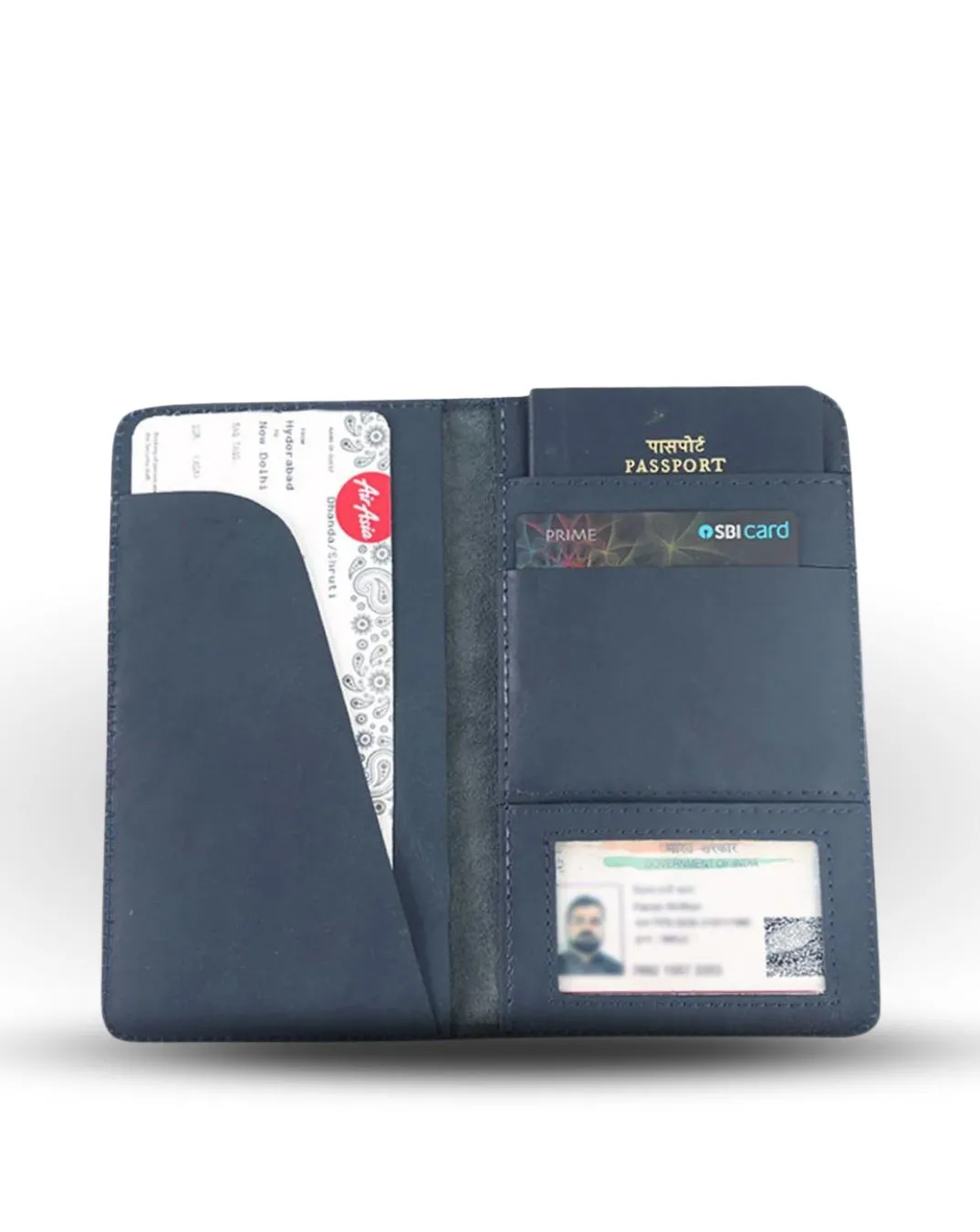 BLUE LEATHER TRAVEL PASSPORT WALLET