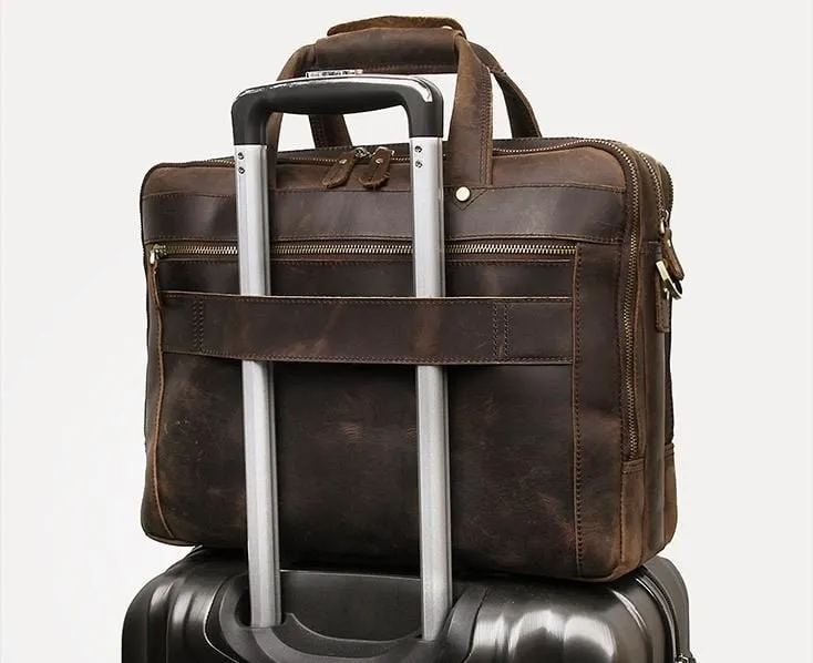 Brown Leather 15 Inch Large Laptop Bag Travel Briefcase