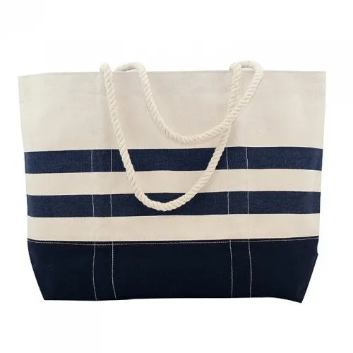 Cabana Stripe Rope Handle Canvas Carryall Tote