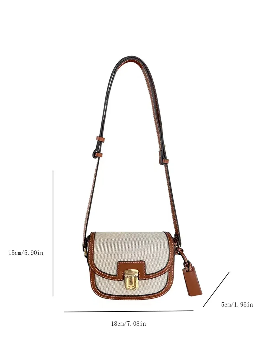 Christmas Gift Vvsha 2024 New Small Style Contrast Panel Canvas Retro One Shoulder Crossbody Saddle Bag