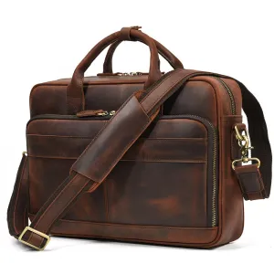 Crazy Horse Leather Men's Briefcase Business Bag Messenger Bag