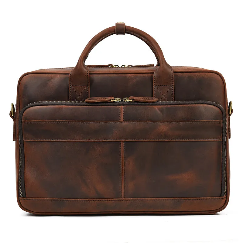 Crazy Horse Leather Men's Briefcase Business Bag Messenger Bag