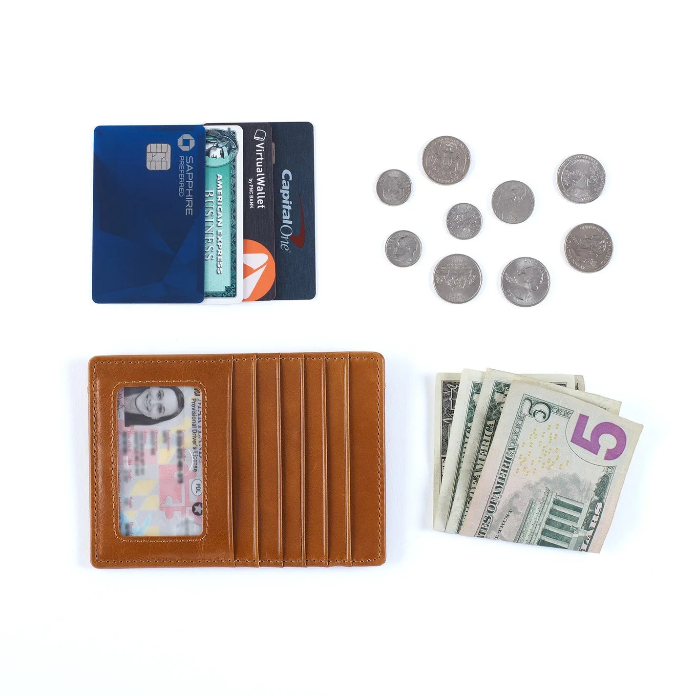 Euro Slide Card Case In Metallic Leather - Silver