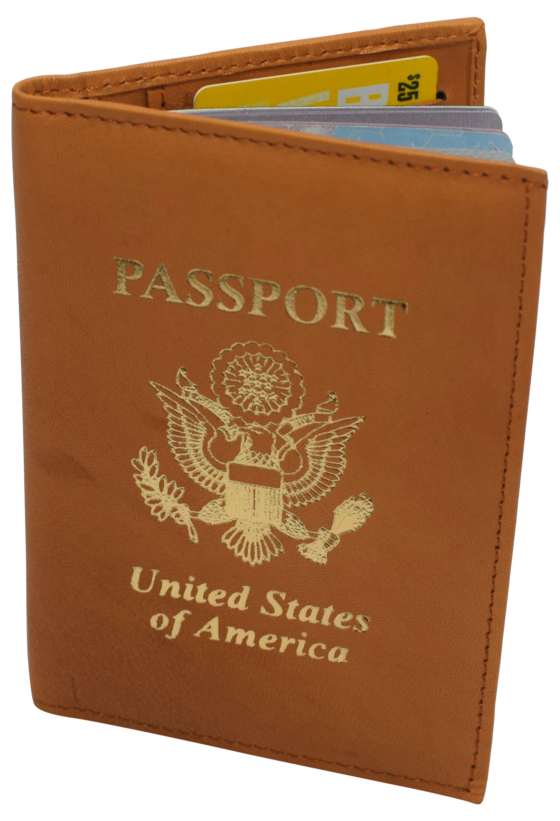 Genuine leather usa logo travel passport card holder case protector cover wallet