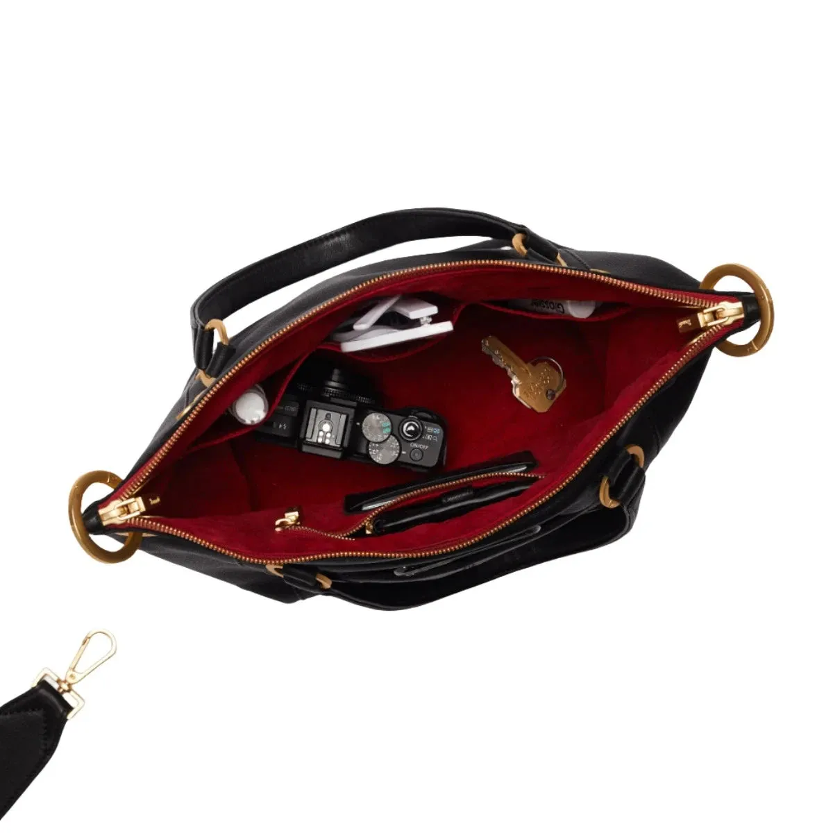 Hammitt Daniel Med - Black / Brushed Gold Red Zip