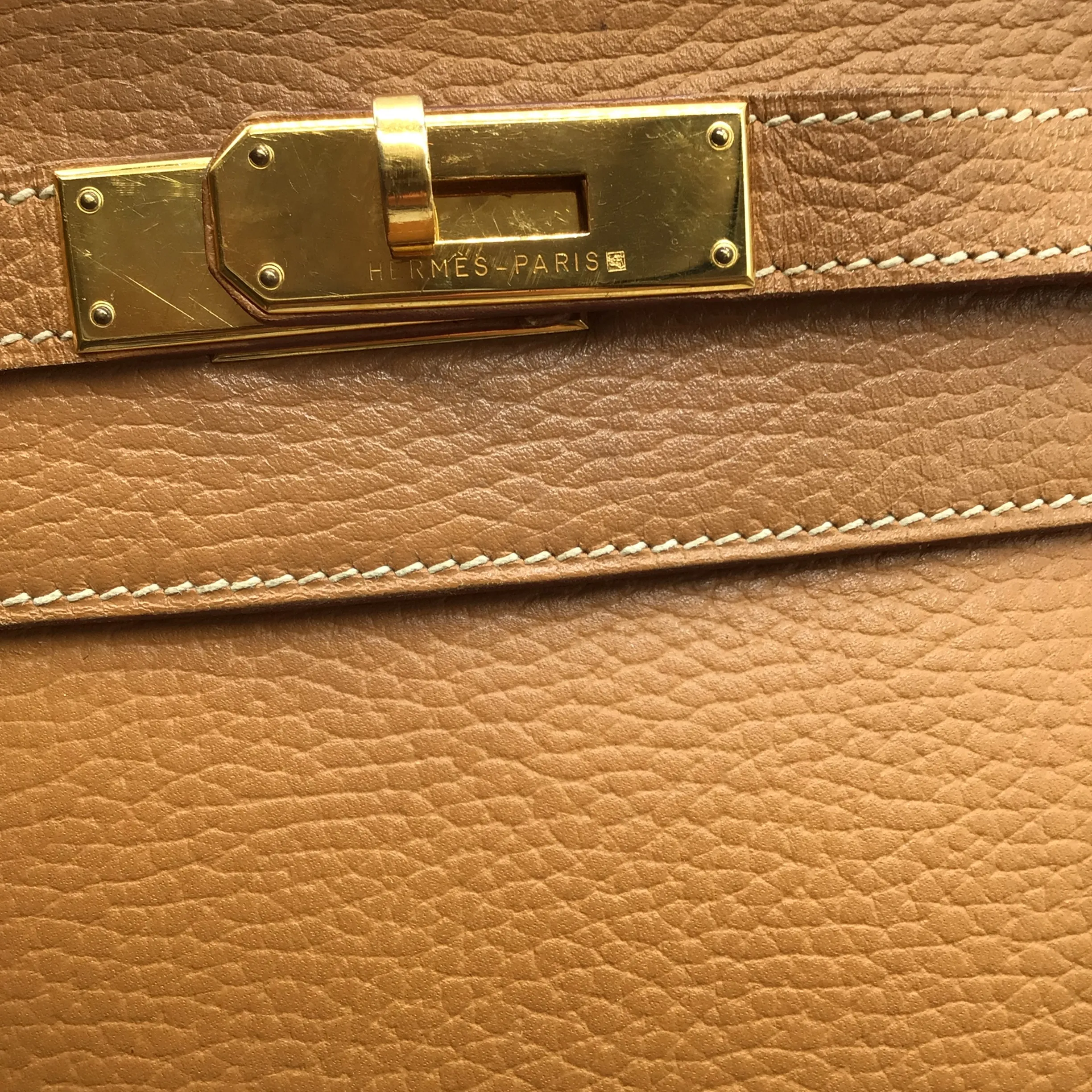 Hermès Kelly 35 Clemence Tan Leather Satchel