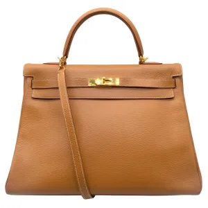 Hermès Kelly 35 Clemence Tan Leather Satchel