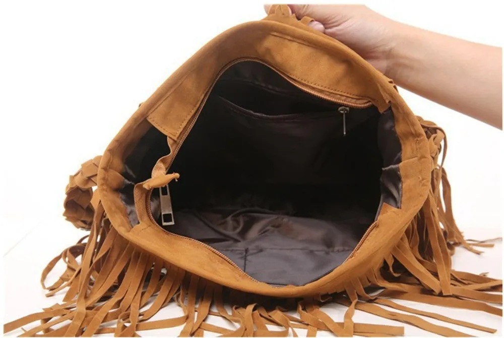 Hot Sale Fashion Women Suede Weave Tassel Shoulder Bag Messenger Bag Fringe Handbags High Quality