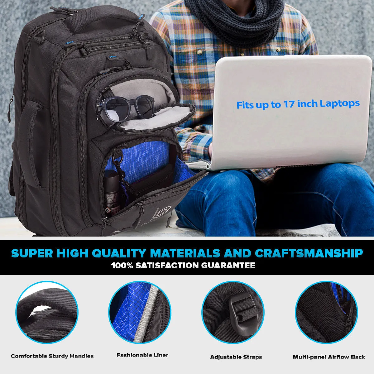 Laptop Backpack for Men - Computer Bag for Traveling, Business, Work, Commuter