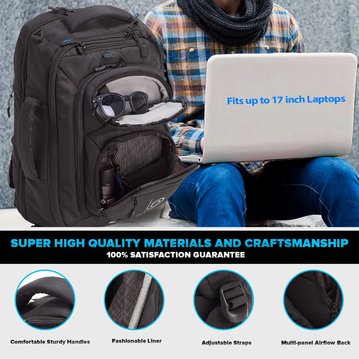 Laptop Backpack for Men - Computer Bag for Traveling, Business, Work, Commuter