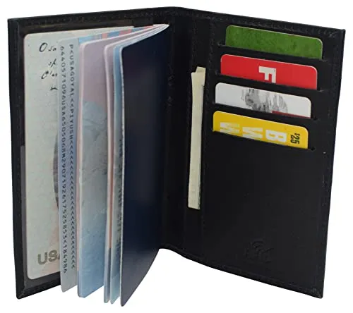 Marshal Slim RFID Blocking Leather Passport Holder Travel Bifold Wallet For Men