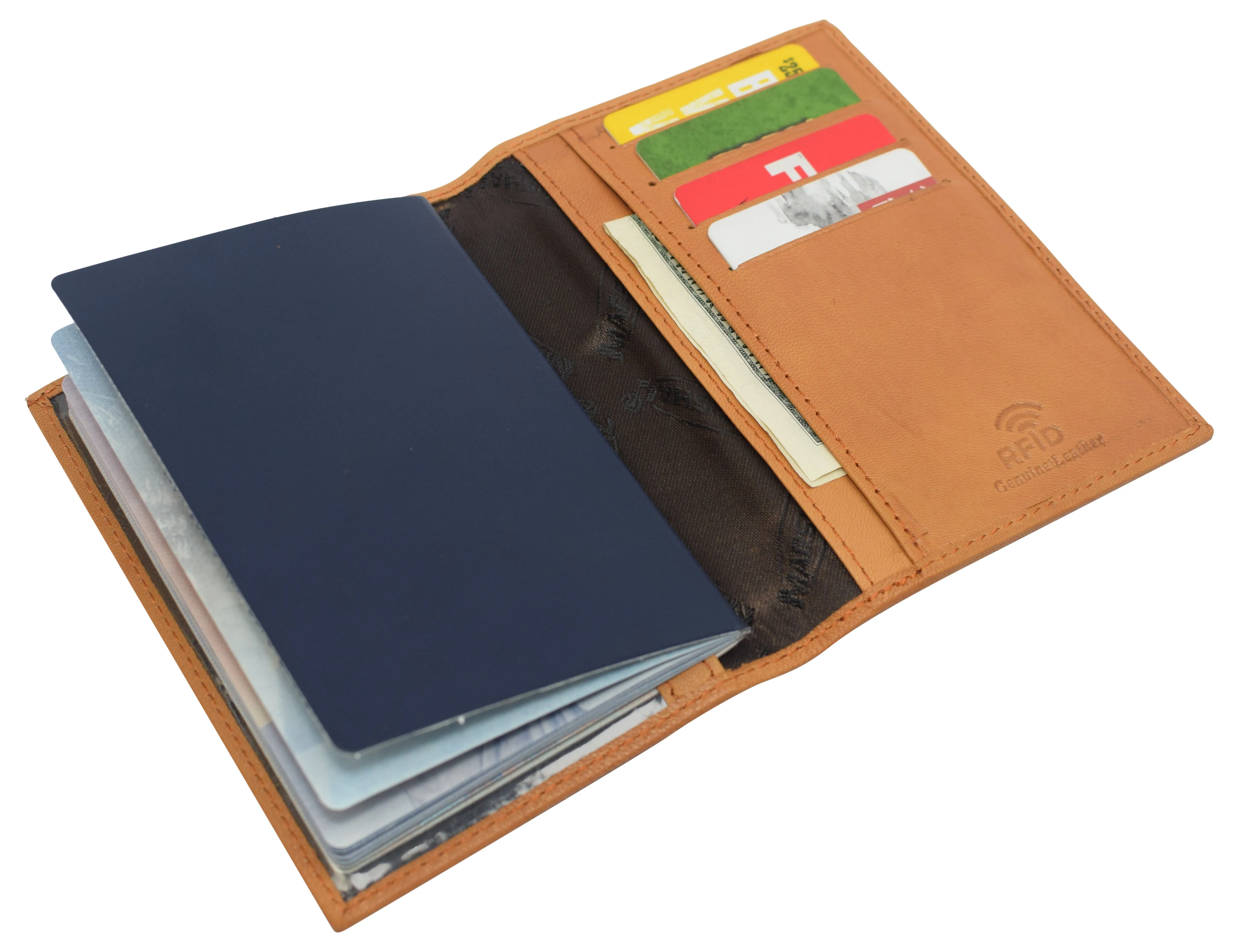 Marshal Slim RFID Blocking Leather Passport Holder Travel Bifold Wallet For Men