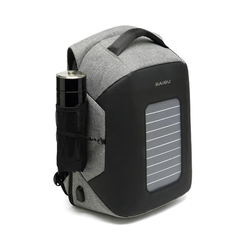 Men's Anti-Theft Solar Powered 10W Laptop Backpack with USB Charging