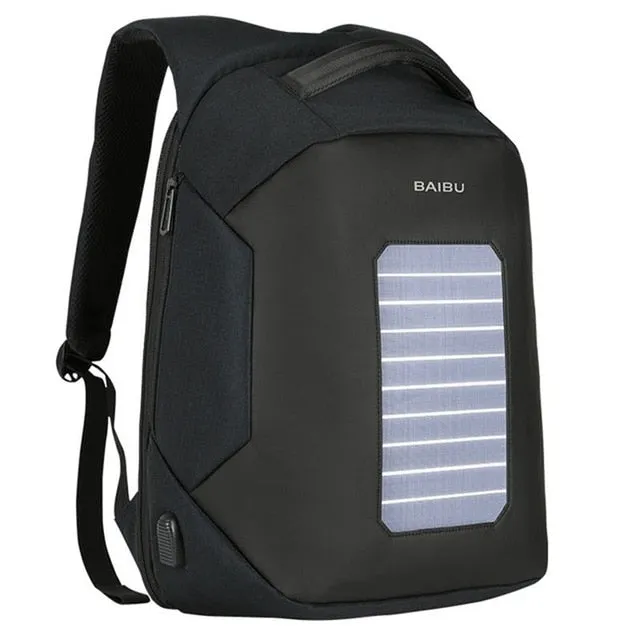 Men's Anti-Theft Solar Powered 10W Laptop Backpack with USB Charging