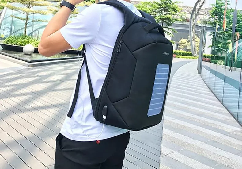 Men's Anti-Theft Solar Powered 10W Laptop Backpack with USB Charging