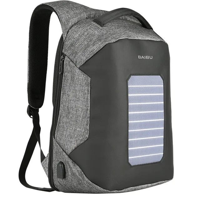 Men's Anti-Theft Solar Powered 10W Laptop Backpack with USB Charging