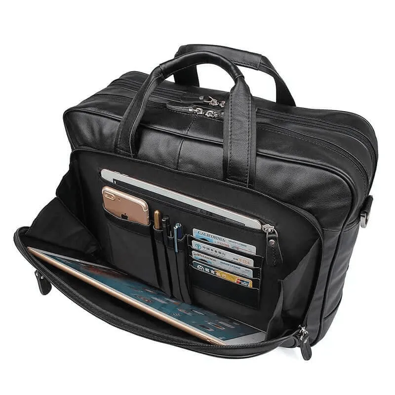 Men's Black Leather Laptop Bag - For Business & Travel