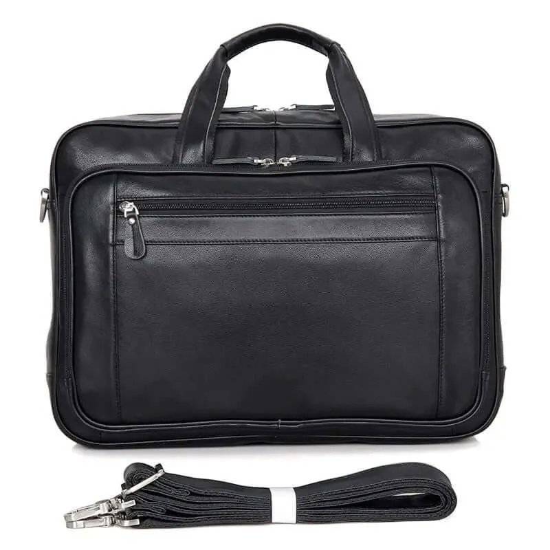 Men's Black Leather Laptop Bag - For Business & Travel