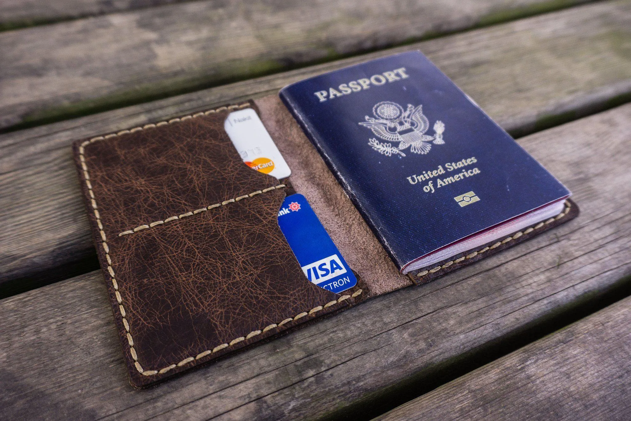 No.06 Hand-stitched Leather Passport Holder-Rustic Dark Brown