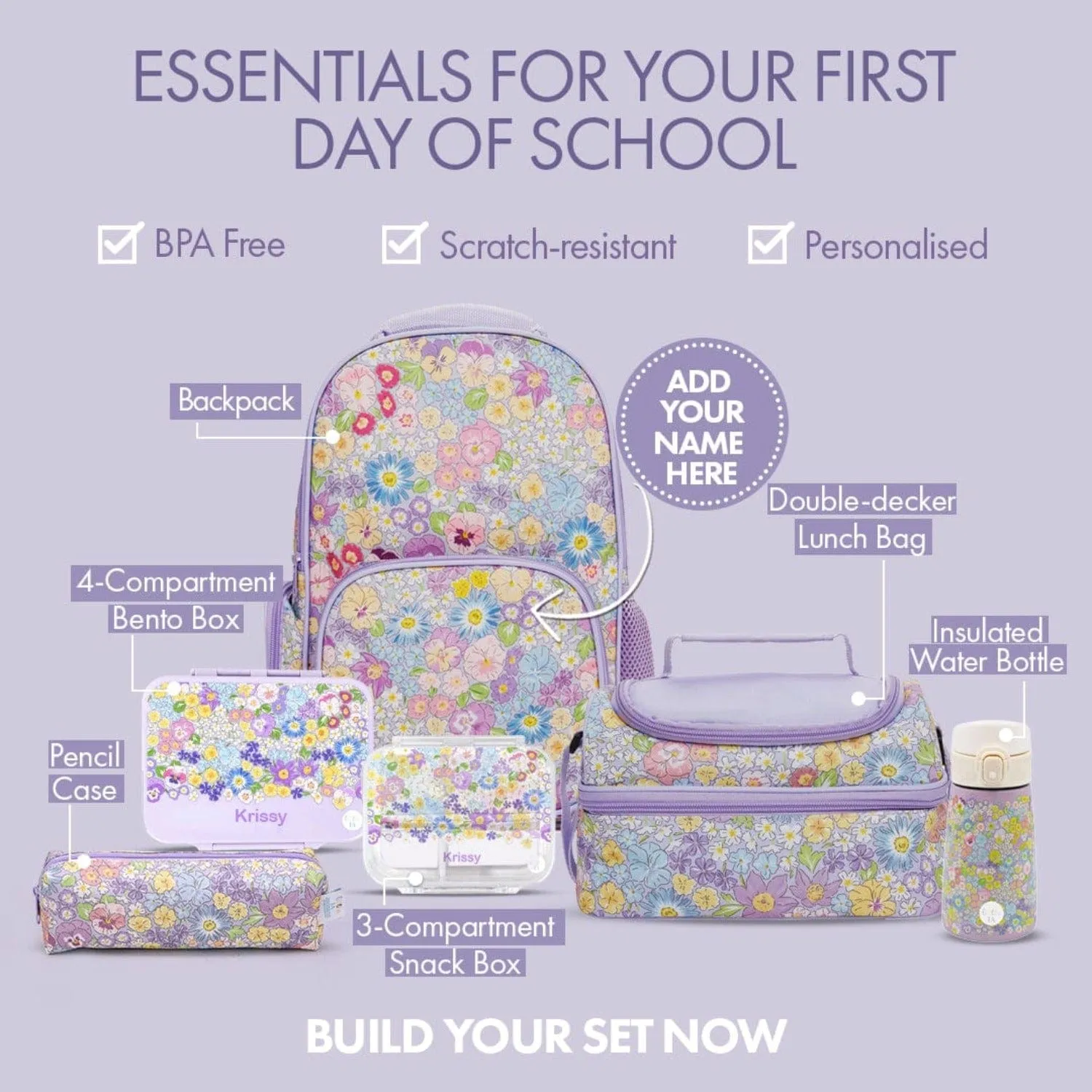 Personalised Enchanted Floral Backpack with Matching Pencil Case