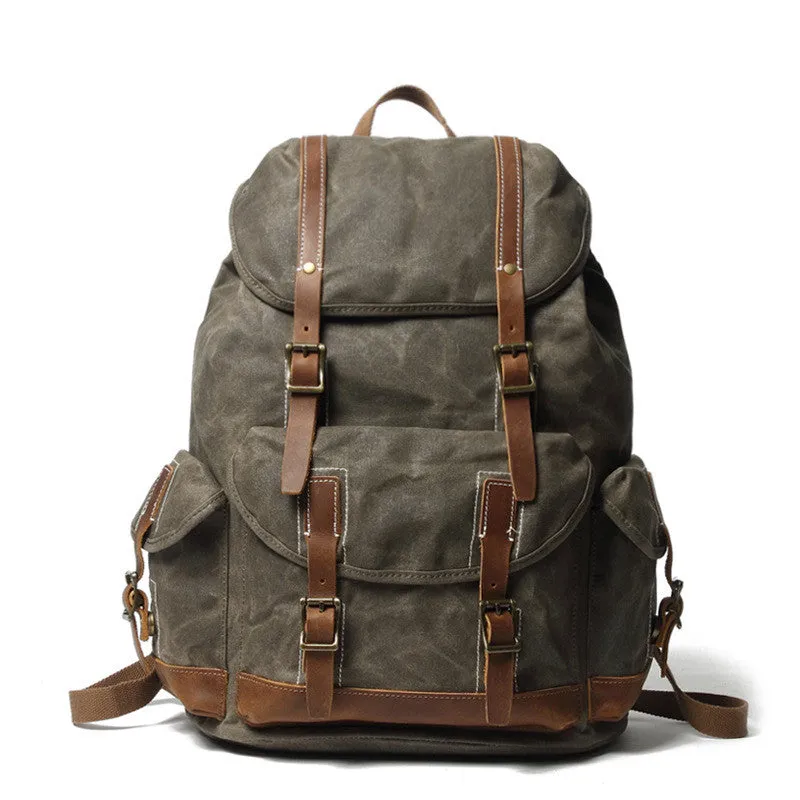 Personalized Waxed Canvas Travel Backpack School Backpack Hiking Rucksack Laptop Backpack