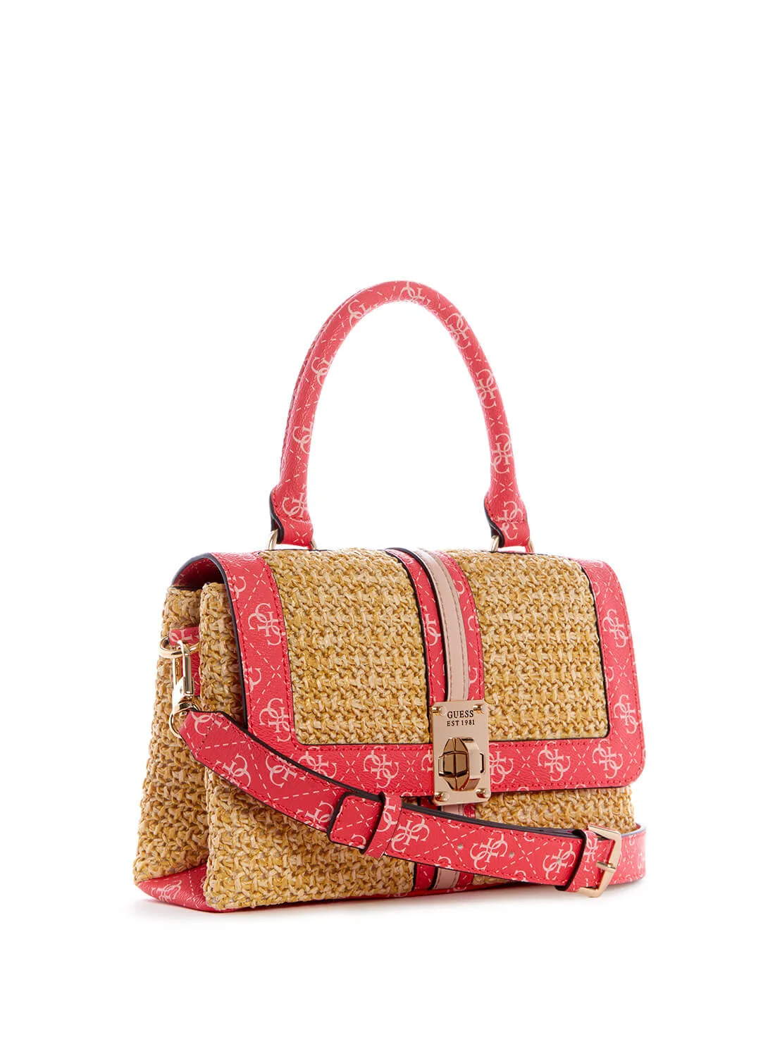 Pink Multi Logo Kasinta Raffia Satchel Bag