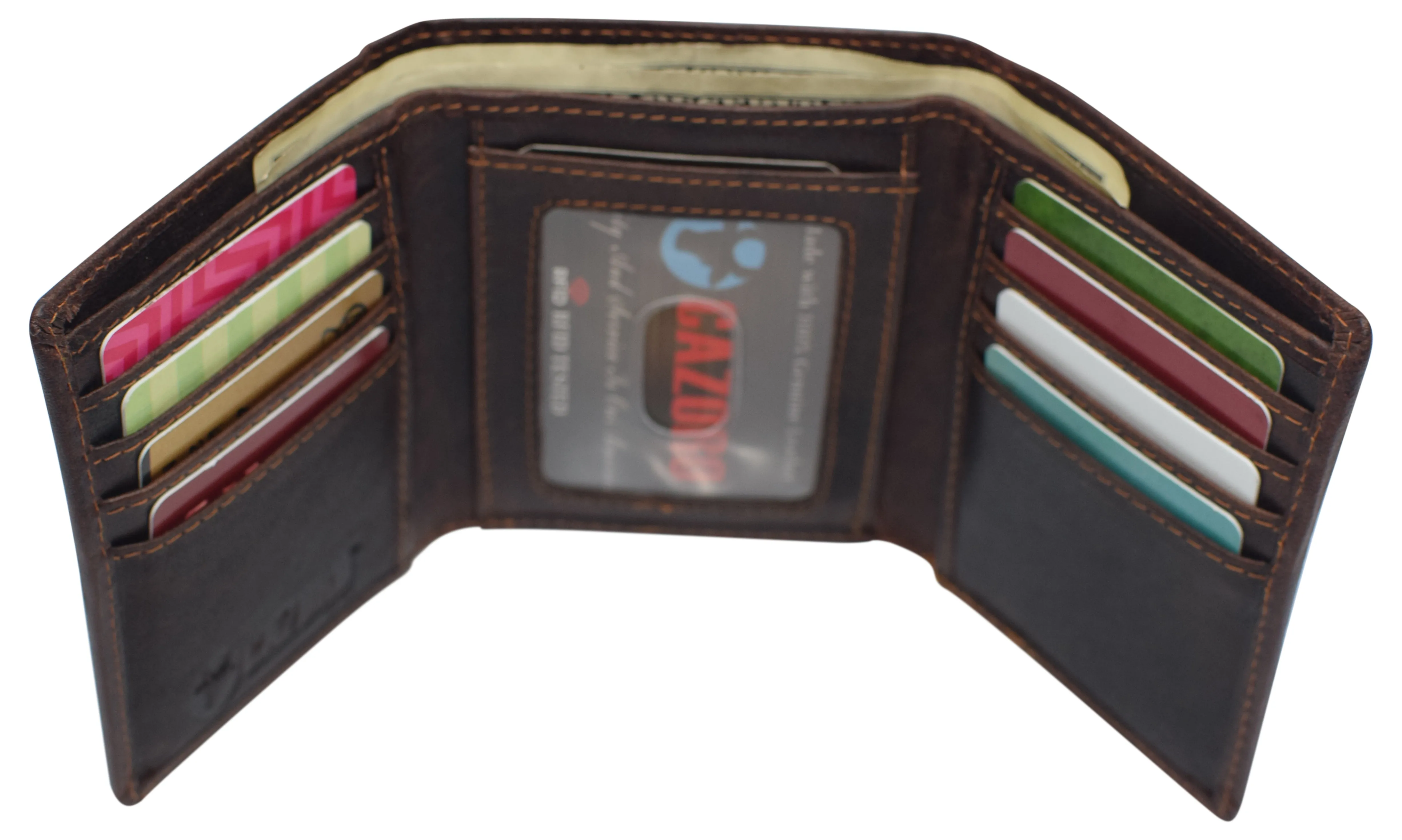 Real Buffalo Leather Wallets for Men - RFID Blocking Slim Trifold Wallet with Card Slots