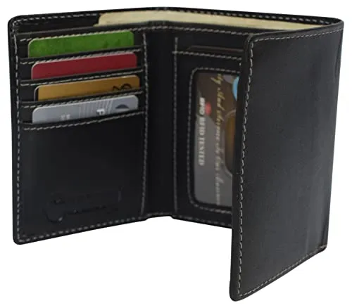 Real Buffalo Leather Wallets for Men - RFID Blocking Slim Trifold Wallet with Card Slots