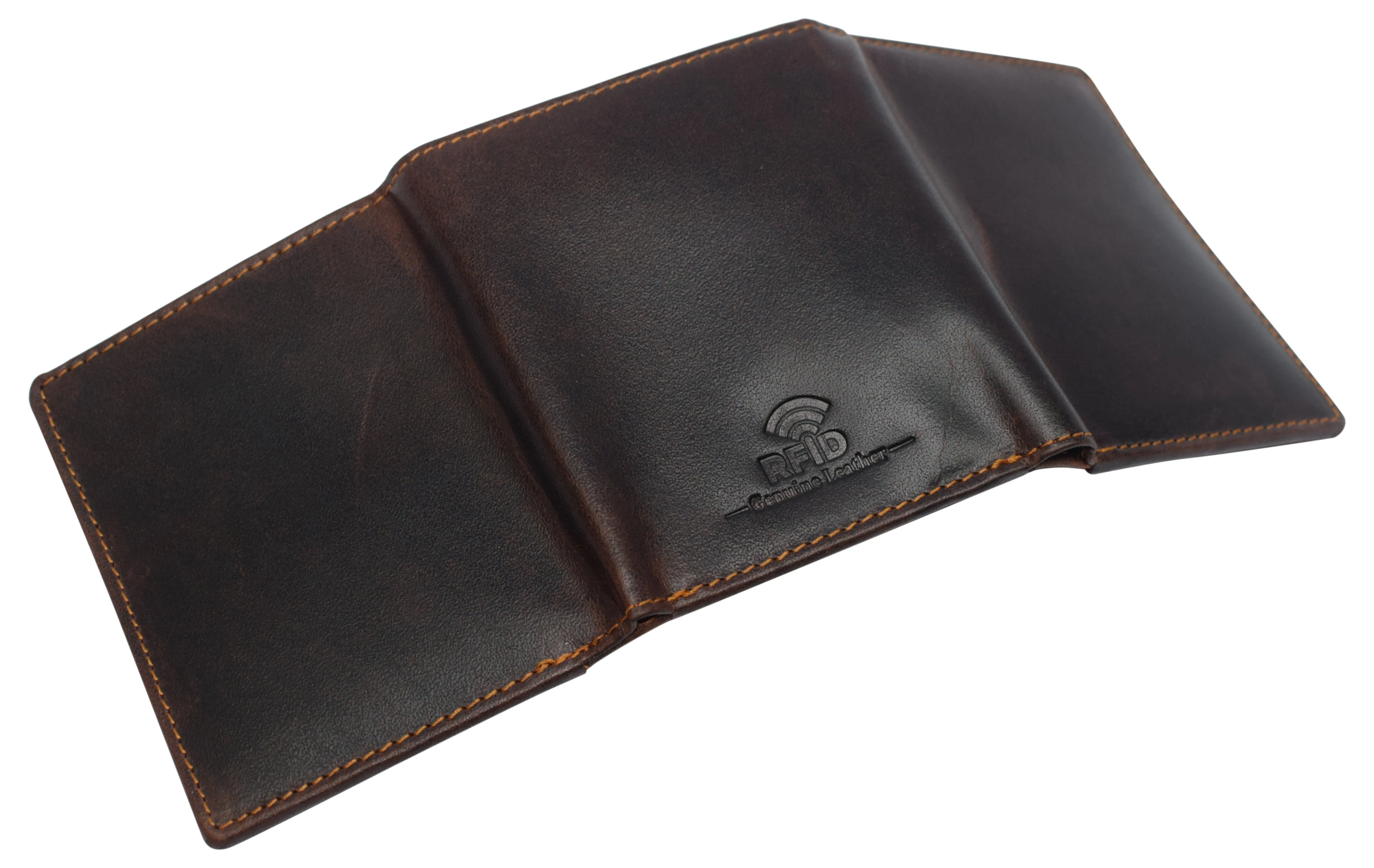 Real Buffalo Leather Wallets for Men - RFID Blocking Slim Trifold Wallet with Card Slots