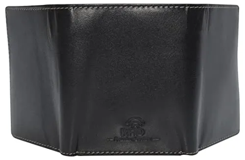 Real Buffalo Leather Wallets for Men - RFID Blocking Slim Trifold Wallet with Card Slots