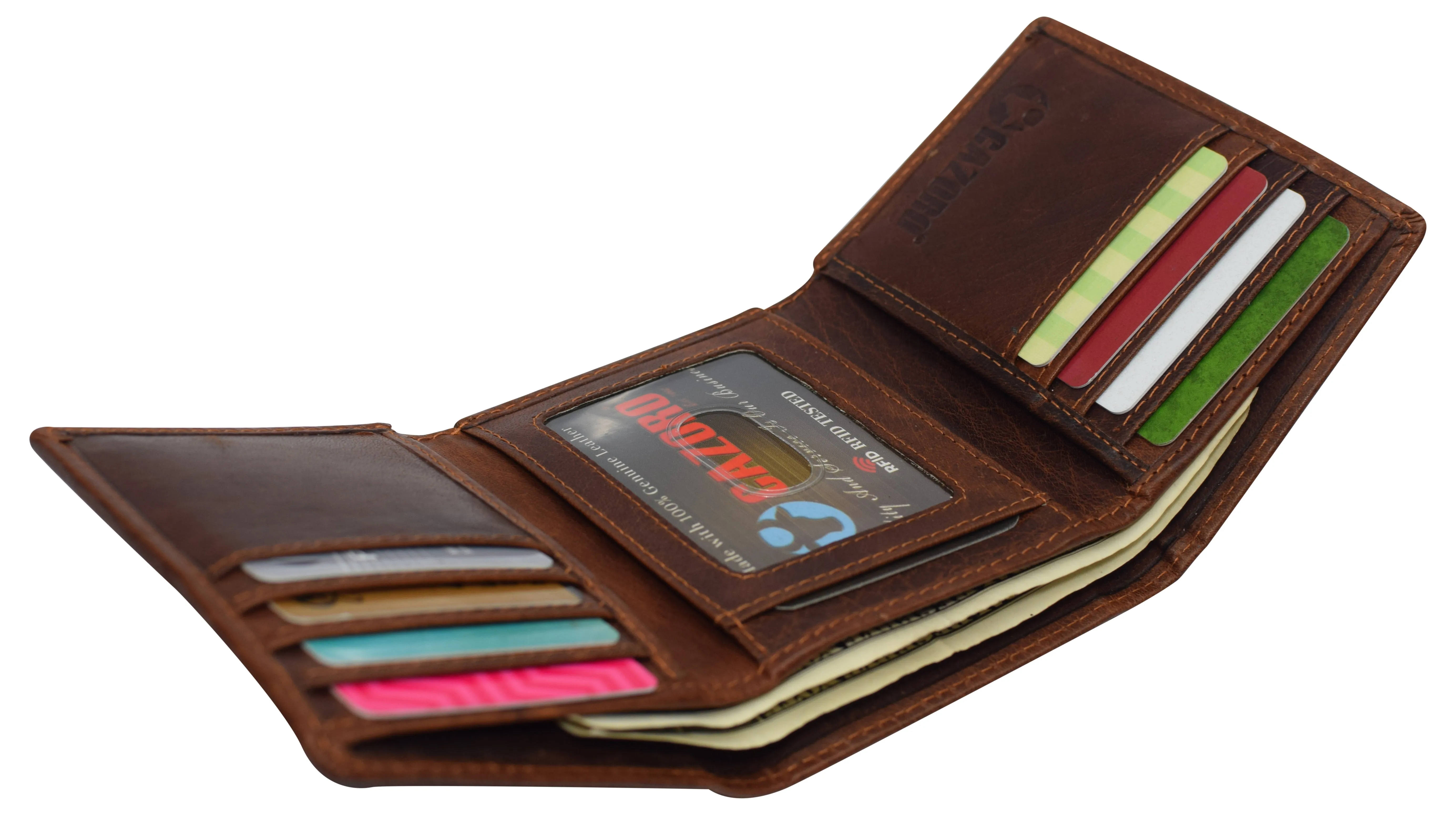 Real Buffalo Leather Wallets for Men - RFID Blocking Slim Trifold Wallet with Card Slots