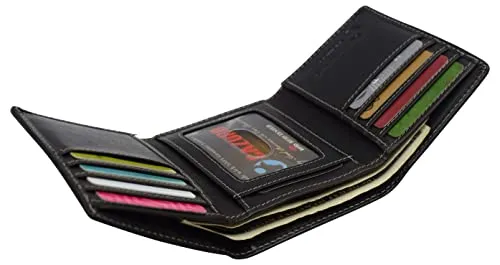 Real Buffalo Leather Wallets for Men - RFID Blocking Slim Trifold Wallet with Card Slots