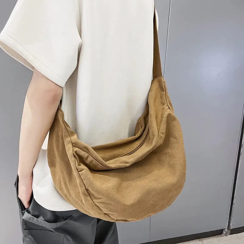 Sohiwoo Large Capacity Casual Canvas Crossbody Bags For Women Simple Shopping Tote Bag Men Student School Shoulder Bag Travel Bookbag