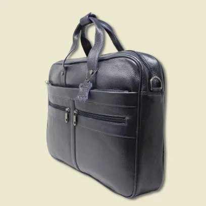 Taha 2 pocket Genuine Leather Blue Laptop Bag