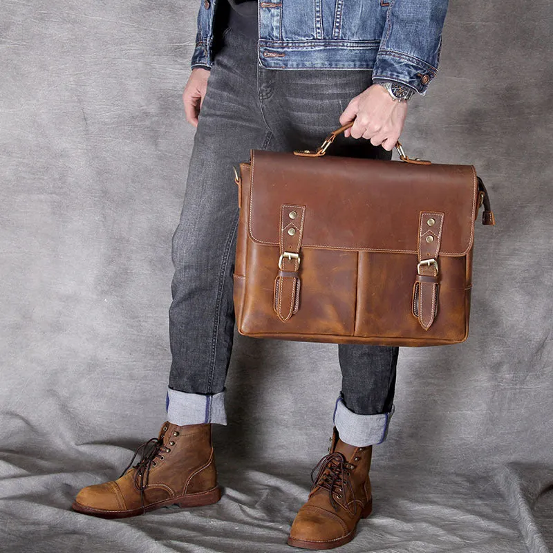 Vintage Cowhide Brown Leather Business Briefcase Bag 3091