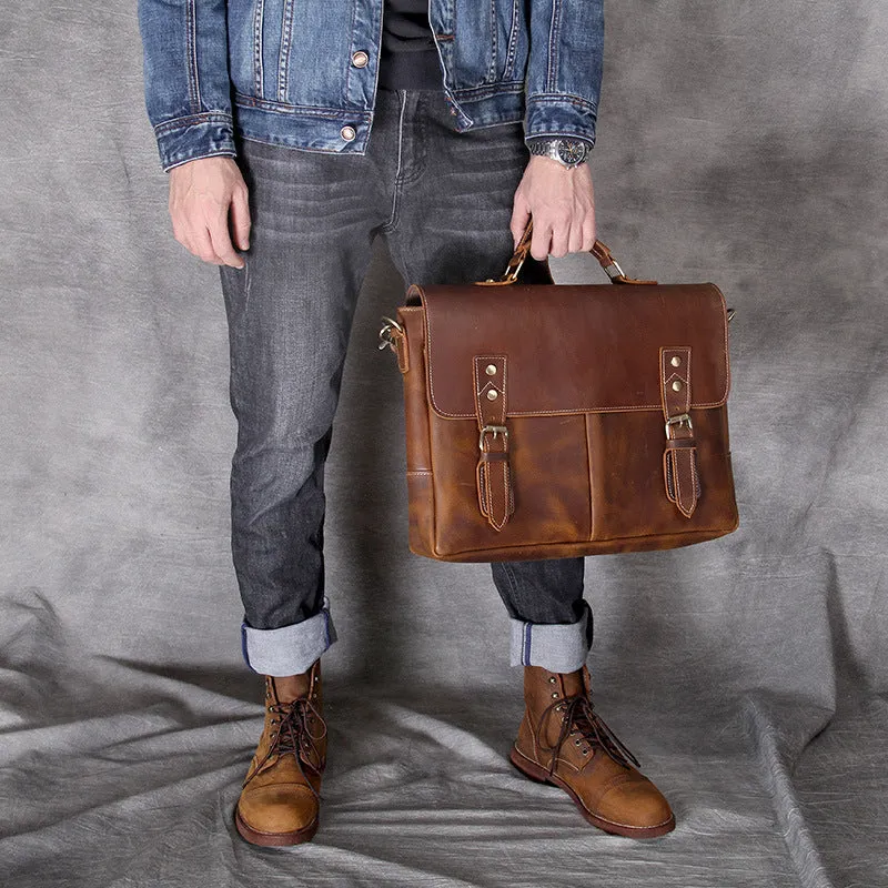 Vintage Cowhide Brown Leather Business Briefcase Bag 3091