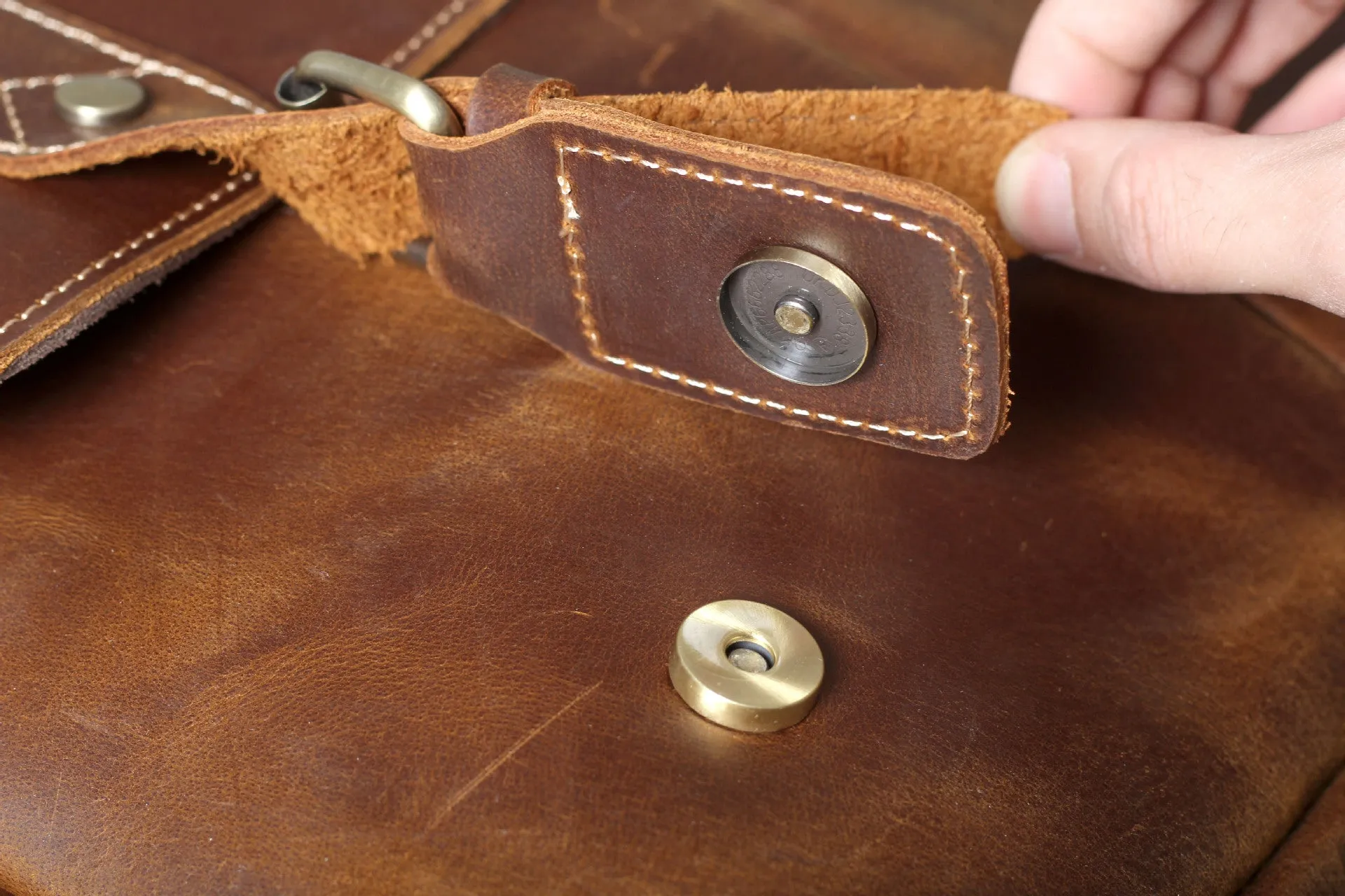 Vintage Cowhide Brown Leather Business Briefcase Bag 3091