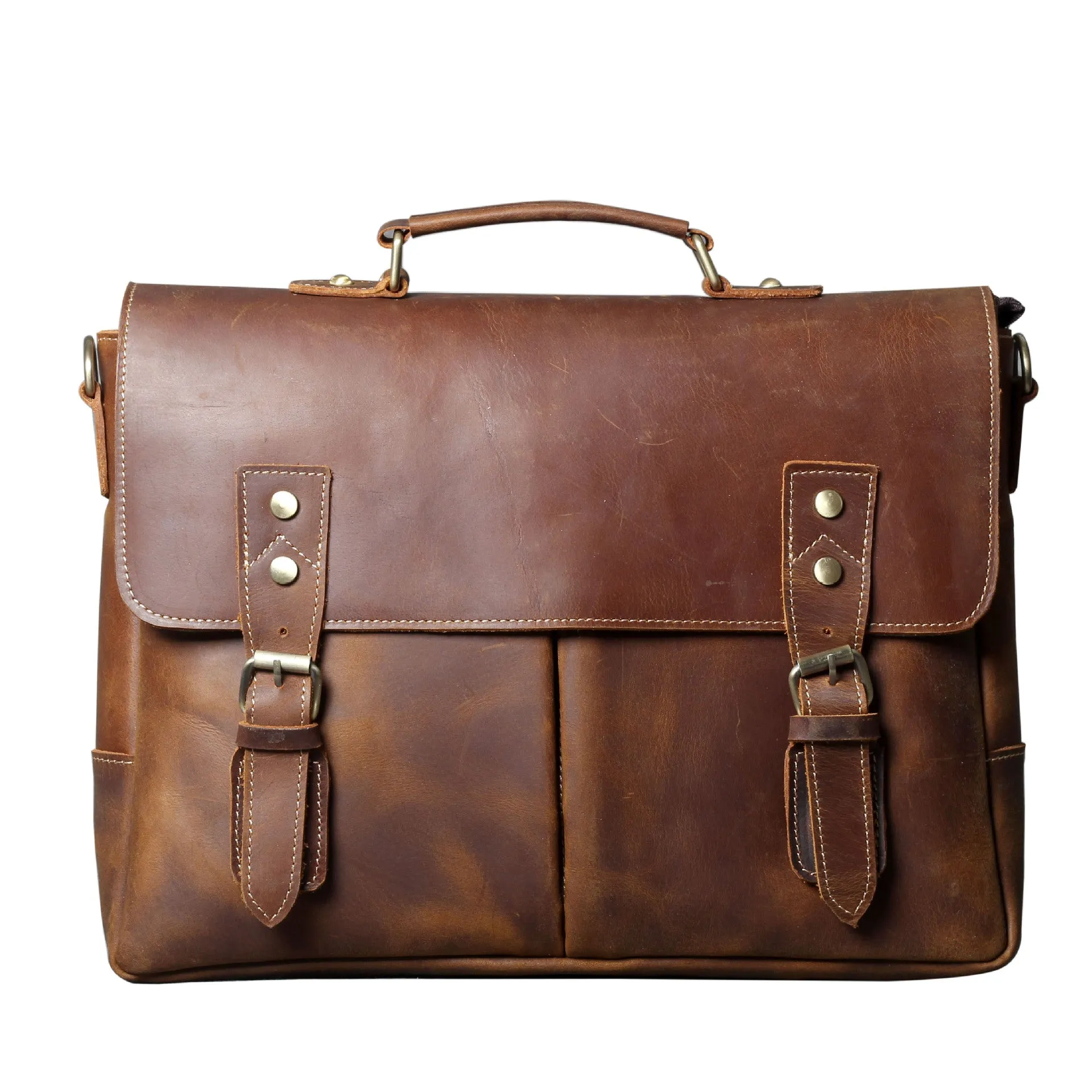 Vintage Cowhide Brown Leather Business Briefcase Bag 3091