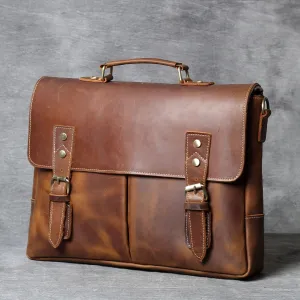 Vintage Cowhide Brown Leather Business Briefcase Bag 3091