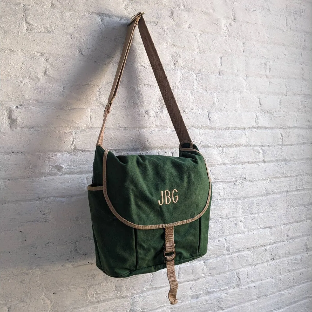 Vintage Minimalist Green Canvas Messenger Bag Preppy Satchel Laptop Crossbody