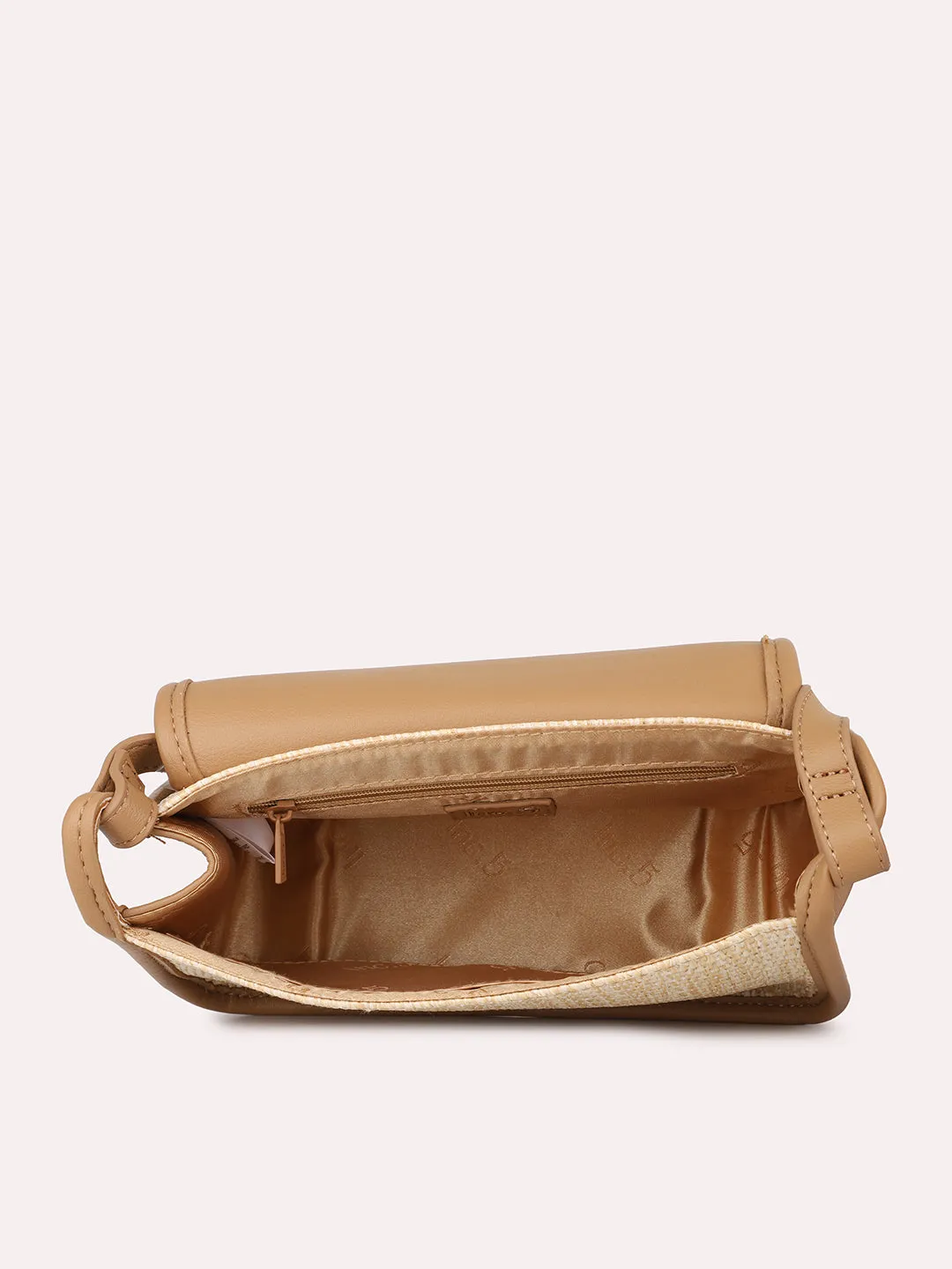 Women Dark Beige Textured Structured Sling Bag