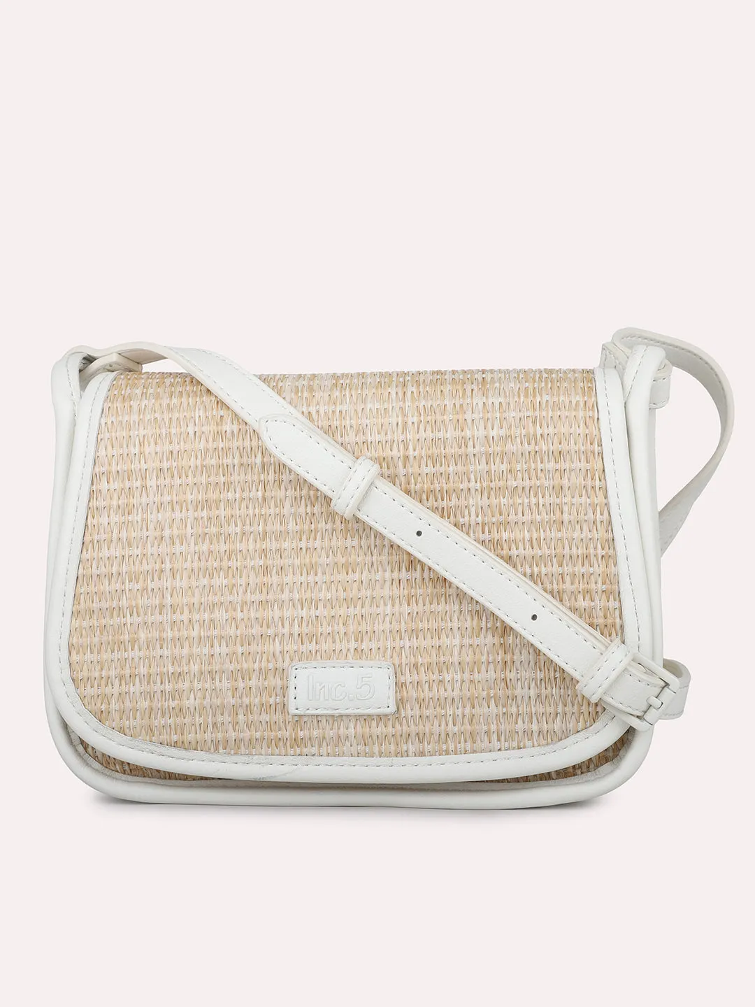 Women Off White Textured Structured Sling Bag