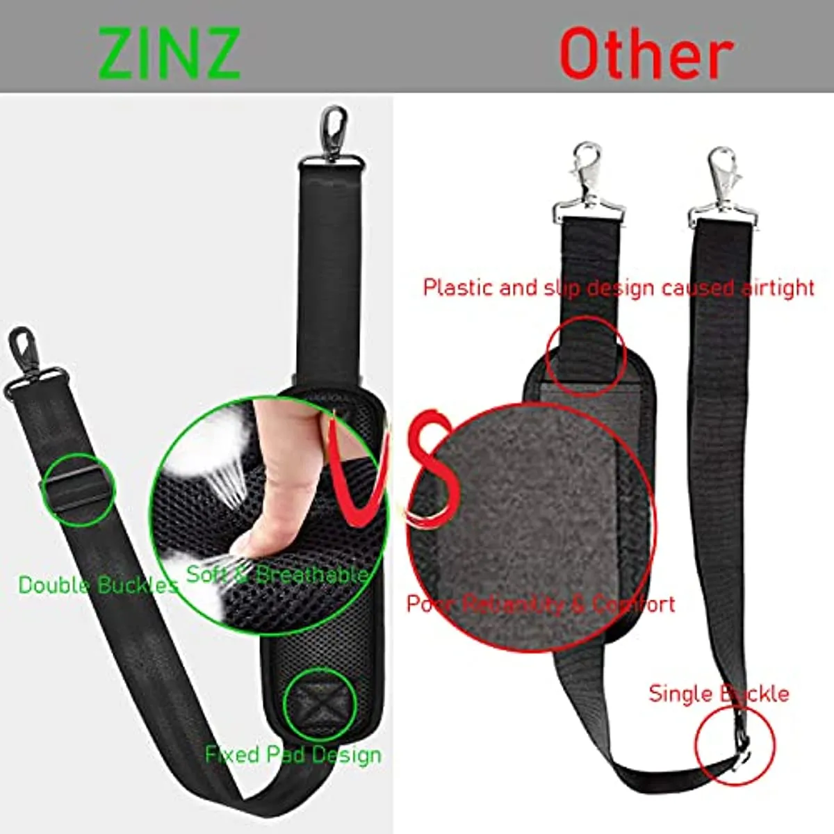 ZINZ 77 Inch Shoulder Strap Univesal Bag Strap with Fixed Pad Ultra Thick Plus Long & Breathable Cushion, Replacement Strap for Bags